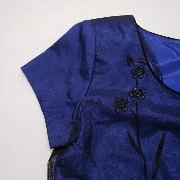 Vintage Virgo II Cocktail Dress Womens 6 Blue Velvet Burnout Sheer Goth Fairy - Picture 15 of 16